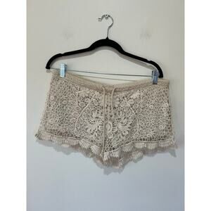Nabee lace crochet shorts sheer lined cream size M boho festival